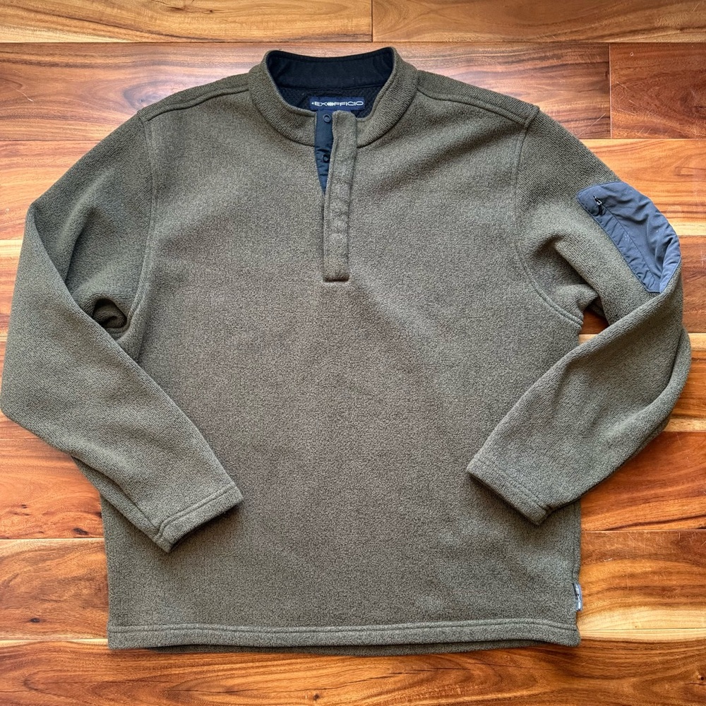 ExOfficio Olive Green Quarter-Snap Pullover with Black Trim